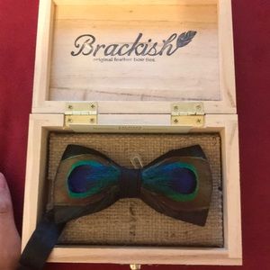 Brackish original feather bow tie Hugo peacock